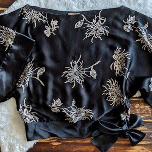 Black Satin Bell Sleeve Blouse